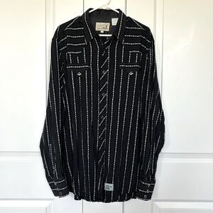 [XL] Roper Mens Western Cowboy Snap Shirt Black print